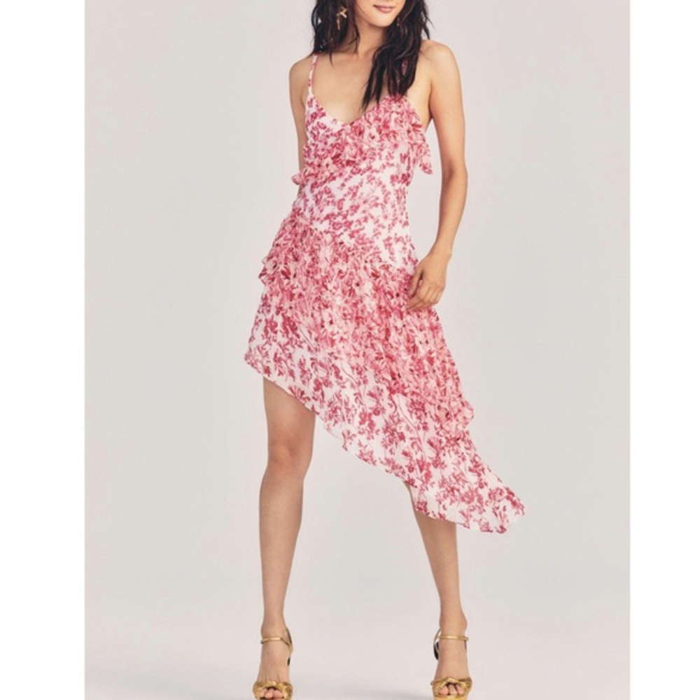 LoveShackFancy Newport Silk Floral Tiered Midi Dress